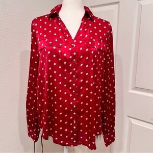 New JNSQ Women’s Red Polka Dot Marta Silk Shirt, Size 8 (M)